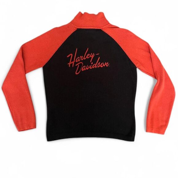 Black & Orange Vintage Harley Davidson Collared Full Zip-Up Knit. Size S. GUC - Picture 3 of 4